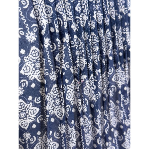 Sundance Women's Small Blouse Top Navy Blue White Floral Sheer Long Sleeve - Picture 11 of 15